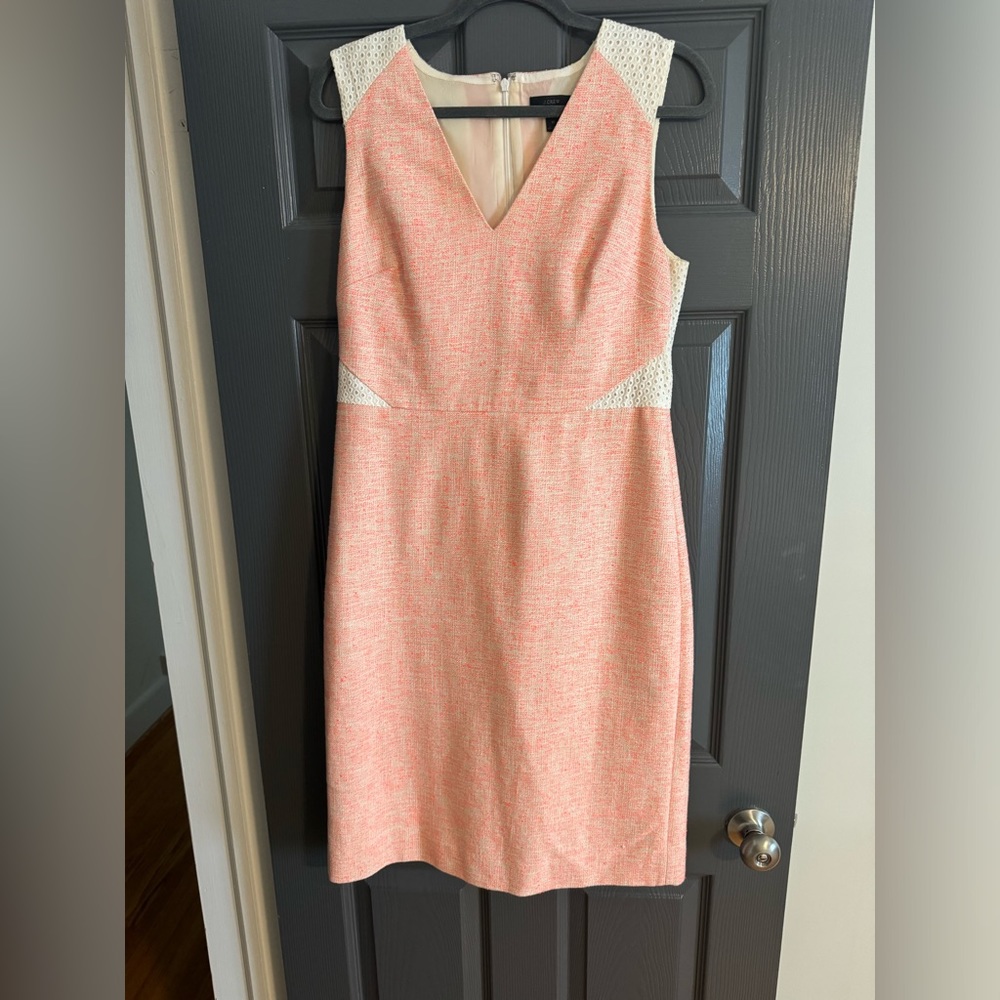JCrew sherbet colored summer tweed dress with eyelet back detail